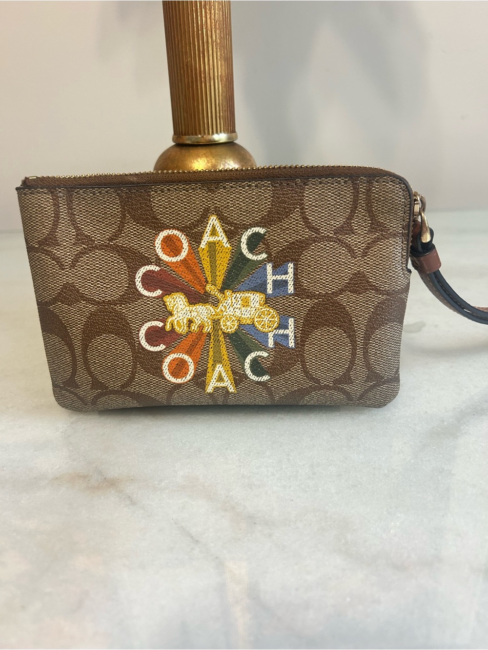 Coach C7308 Signature Canvas Radial Rainbow Corner Zip Wristlet